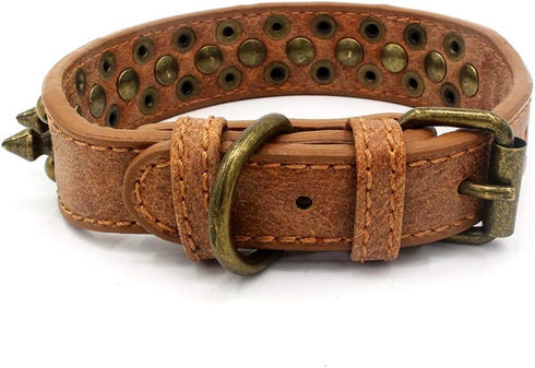 Spiked Dog Collar, Soft PU Leather Mushrooms Rivet Spike Studded Adjustable Puppy Collars (XS, Brown2)