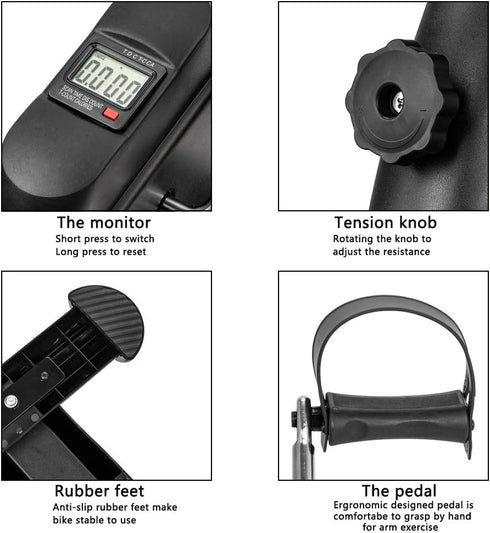 Byya W002K Mini Exercise Bike with Adjustable Resistance,LED Display,Portable Fitness Pedal Stationary Under Desk Foot