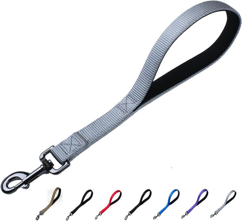 Premium 12 Inches Nylon Short Leash for Large Medium Breed Dogs, Heavy Duty Clasp, Padded Handle (Ultimate Grey)