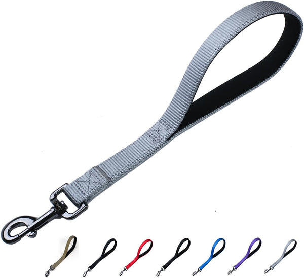 Premium 12 Inches Nylon Short Leash for Large Medium Breed Dogs, Heavy Duty Clasp, Padded Handle (Ultimate Grey)