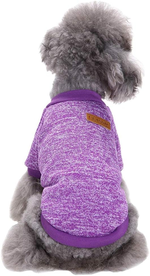 Pet Dog Classic Knitwear Sweater, Warm Winter Coat for Small Dogs (M, Purple)