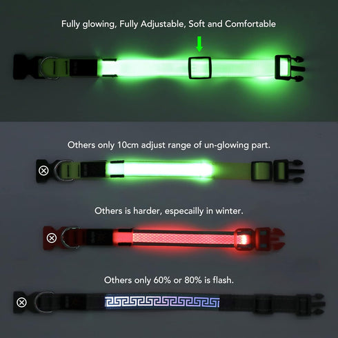 Light Up Dog Collar, Adjustable LED Rechargeable Waterproof for Night Walking, Glow in The Dark for Medium Large Dogs