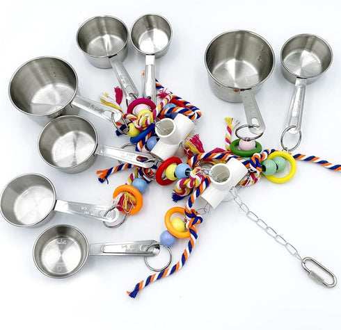 8 8 New Upgraded Metallic Pots and Multicolored Ring Toys, Pullable Stainless Steel Cups and Wooden Ring Toys for Large