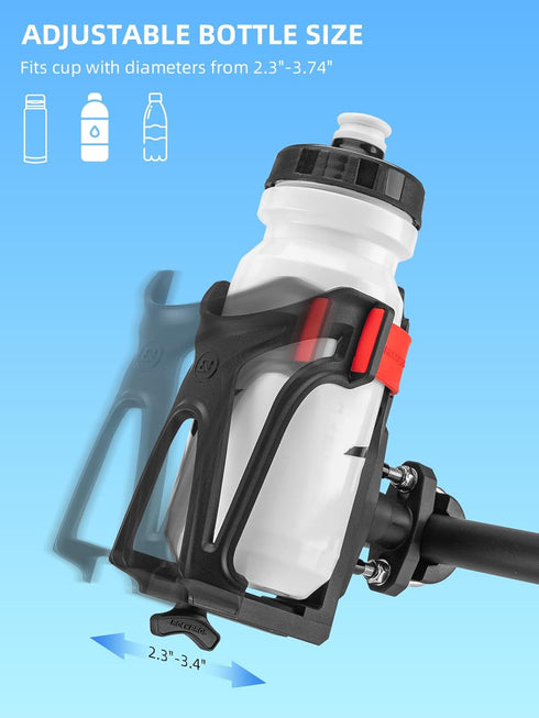 ROCKBROS Adjustable Bike Water Bottle Holder - Cup Holder for 2.3-3" Diameter Bottles, with Screw Tool