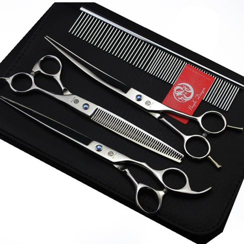 Purple Dragon 8 inch 3 in 1 Professional Thinning Scissors - Upward Curved Shears and Dog Hair Cutting Scissor for
