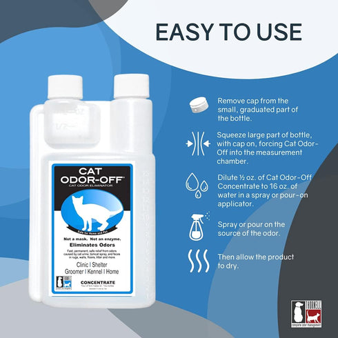 THORNELL Cat Odor-Off Concentrate - Pet Smell Eliminator for Urine, Feces, 16oz