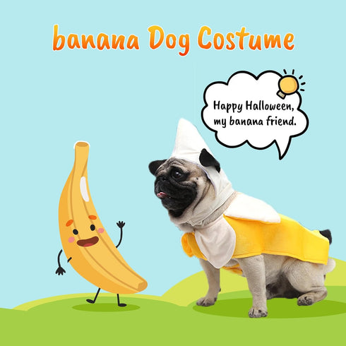 Banana Dog Costume - Cute Cosplay Jumpsuit for Puppies to Large Dogs, Halloween Costume Accessory