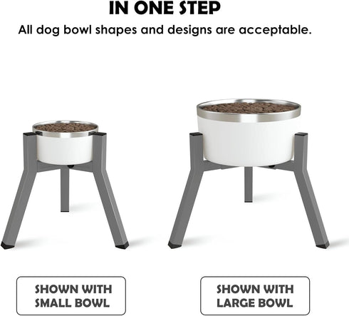 Adjustable Dog Bowl Stand for 7-10.6'' Bowls, Raised Food & Water Bowls, 11'' Tall, Grey (Bowl Not Included)