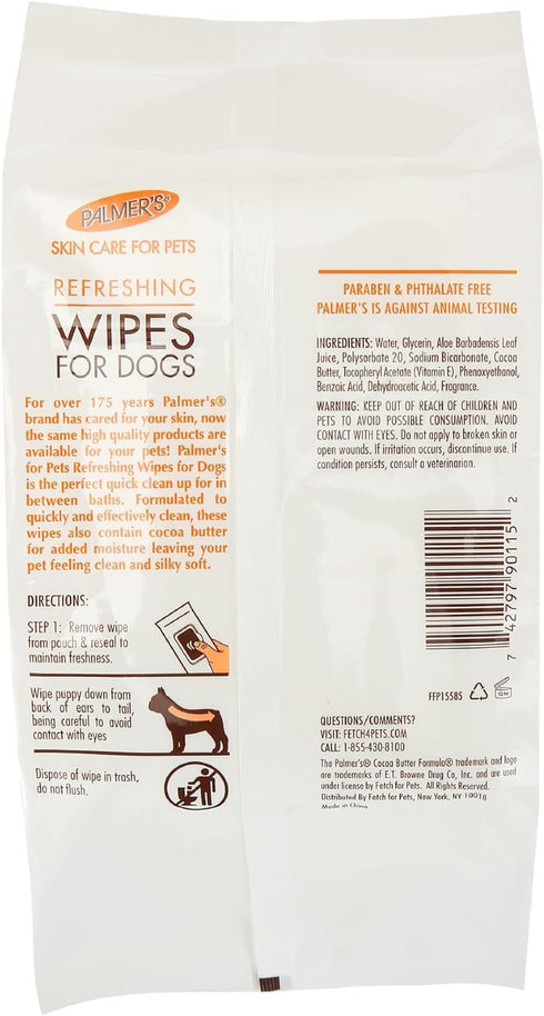 Palmer's for Pets Cocoa Butter Refreshing Dog Wipes - 100 Ct, 3 Pack, Paraben & Phthalate Free Grooming Wipes