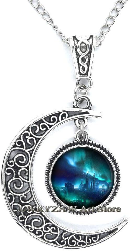 LWRYZAW City Aurora Pendant Necklace,Light Jewelry, Light Necklace,Simple Necklace,Handmade Necklace,Nature Jewelry,M372