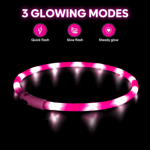 HIGO LED Dog Collar, Lightweight Silicone Light Up Dog Necklace, USB Rechargeable, Pink