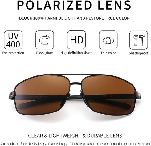 SUNGAIT Ultra Lightweight Rectangular Polarized Sunglasses with UV400 Protection
