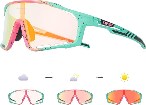 KAPVOE Photochromic Cycling Glasses for Men Women - High Definition Sports Sunglasses for MTB BMX