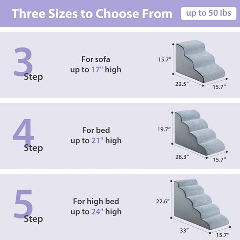 Dog Stairs for Small Dogs, 3-Steps Ramp for Bed and Couch, Non-Slip Bottom, Highly Supportive Foam, Dog Steps for Cats