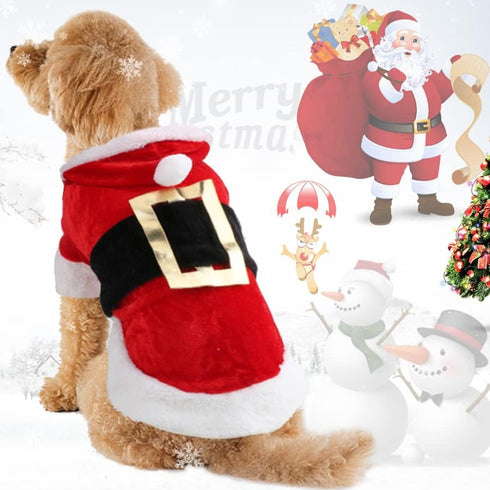 Idepet Santa Dog Costume, Winter Hoodie Coat for Chihuahua, Yorkshire, Poodle (XS)