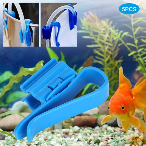 5Pcs/Set Plastic Fish Tank Hose Holder, Water Pipe Clamp, Fish Tank Water Clip for Aquarium (Blue)