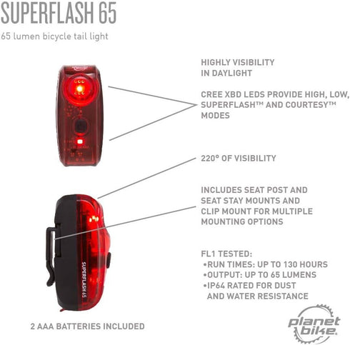 Planet Bike Superflash 65 Bike Tail Light - Red/Black Color