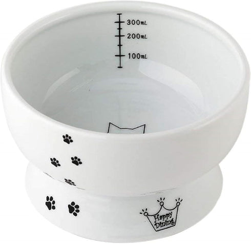 Necoichi Raised Cat Water Bowl, Elevated with Measurement Lines, Dishwasher and Microwave Safe, Regular Size