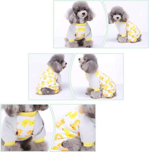 2-Pack Pet Clothes Puppy Cute Pajamas - Cotton Rompers for Dogs, Cats Jumpsuits, Duck & Fish, Small