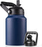 Half Gallon Insulated Water Bottle Jug, 64 oz Stainless Steel Sports Flask with Straw, Navy Blue