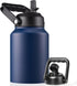 Half Gallon Insulated Water Bottle Jug, 64 oz Stainless Steel Sports Flask with Straw, Navy Blue
