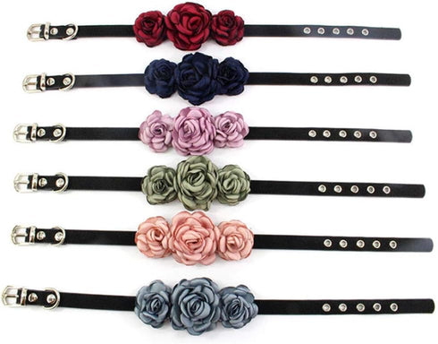 Valentines Flower Dog Cat Collar - Suede Puppy Wedding Collar for Small Dogs - Adjustable Buckle (Dark Blue, Size M)