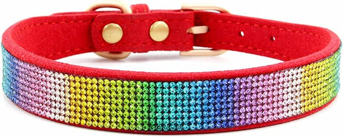 Rhinestone Dog Collar, Cute Soft Suede Leather Collar with Crystal Diamond for Pet Dog Puppy (S, Red-3)