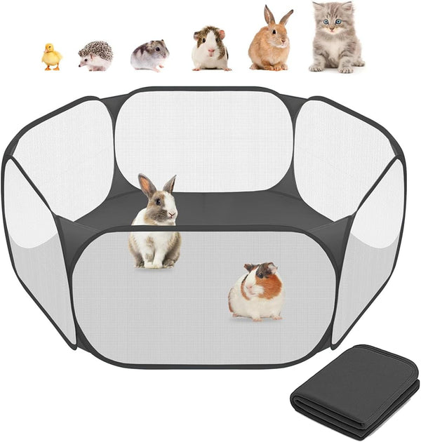 Amakunft 2 in 1 Small Animal Playpen with Waterproof Pad, Pop-Up Portable
