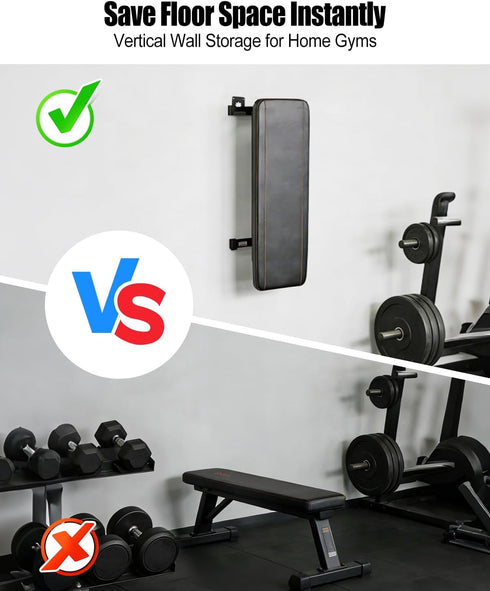 JVWKPU 200 lb, Weight Bench Gym Storage with Rubber Gasket, Heavy Duty Wall Mount Brackets Adjustable Hanger Home Gym