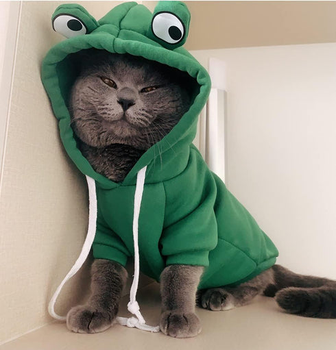 XIAOYU Pet Clothes Dog Hoodies, Warm Sweatshirt Coat for Puppy Autumn Winter, Jumpsuit with Eye Hood, Frog, XXL