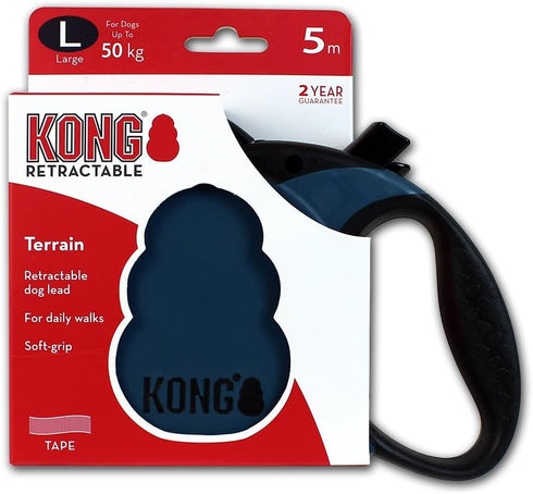 Alcott Kong Terrain Retractable Dog Leash, Large, Blue, 16' Long