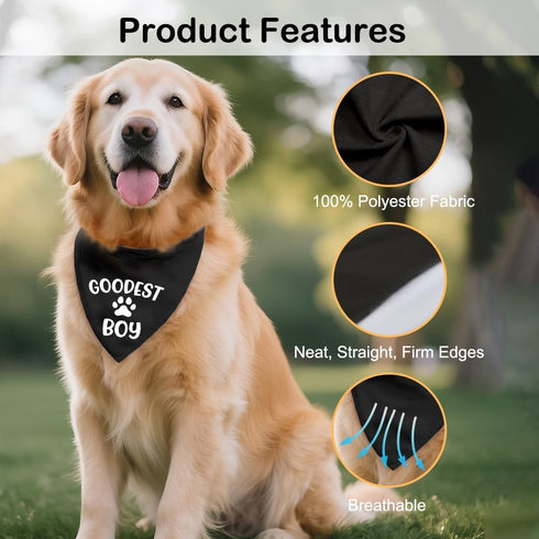 WHTYEFZ Goodest Boy Black Dog Bandana, Funny Pet Scarf Photo Prop Accessory for Wedding Engagement Pregnancy
