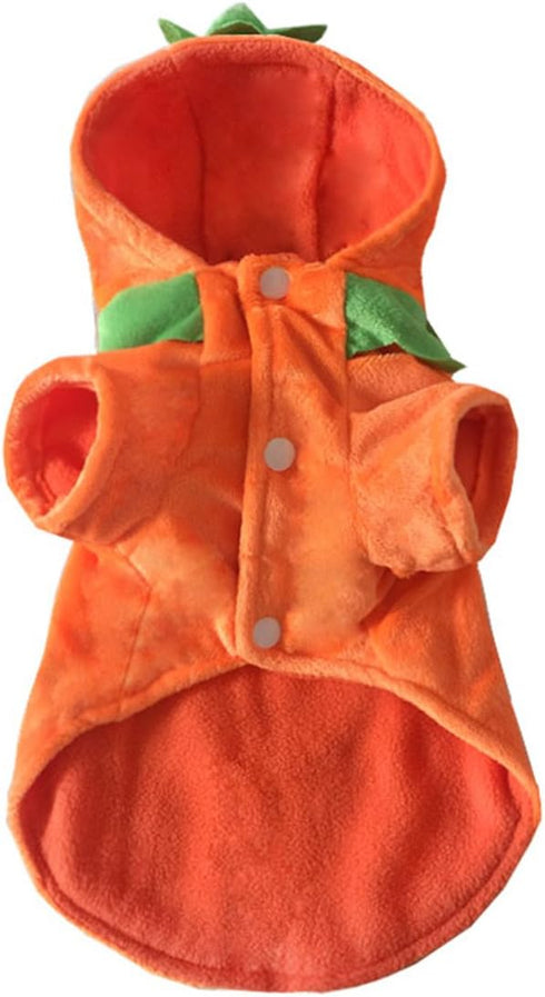 Mogoko Dog Cat Halloween Pumpkin Costume, Pet Cosplay Fleece Hoodie, Autumn Winter Clothes (M Size)