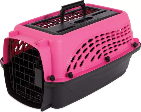 Petmate Two Door Pet Kennel, Pink/Black, 19" Long, for Pets up to 15 Pounds, Made in USA