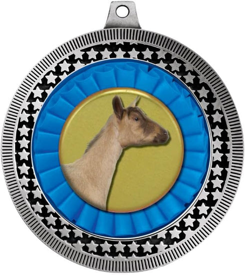 2.75" Silver Dairy Goat Medal Award with Neck Ribbon