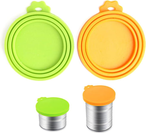 Comtim Pet Food Can Cover - Silicone Can Lids for Dog and Cat Food (Universal Size, Green and Orange)