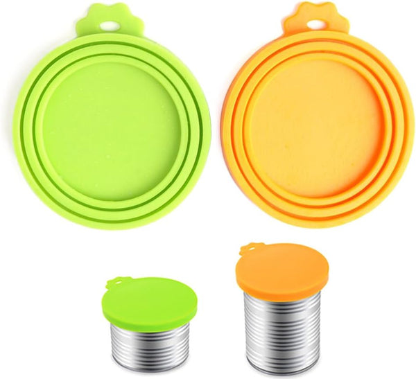 Comtim Pet Food Can Cover - Silicone Can Lids for Dog and Cat Food (Universal Size, Green and Orange)