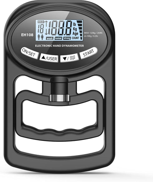 Hand Dynamometer Grip Strength Trainer - Digital Hand Grip Strength Tester 265 Lbs / 120 Kgs for Home, School, Sport Use