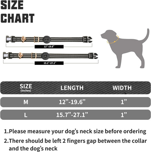 Auroth Airtag Dog Collar, Adjustable, Heavy Duty D Ring, Tangle Free, for Medium Large Dogs
