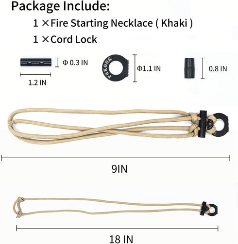 PSKOOK Fire Starter Necklace, Survival Paracord Necklace with Flint and Steel for Camping