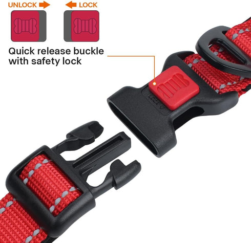 Taglory Reflective Dog Collar with Safety Locking Buckle, Adjustable Nylon Pet Collars for Medium Dogs (Red, M)