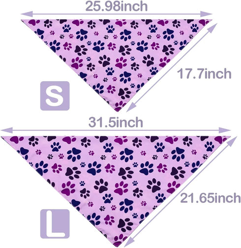 PET SHOW 4 Pack Paw Print Big Dog Bandanas Set Girl Boy Reversible Adjustable Dogs Scarves Cat Daily Birthday Party Triangle Bibs Grooming Accessories for Medium Large Dogs Puppies Pets