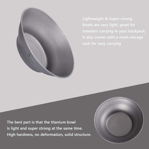 Ultralight Titanium Bowl Pan Plate Dish with Carry Bag - Boundless Voyage Cookware for Outdoor Camping (Ti15165B, 800ml