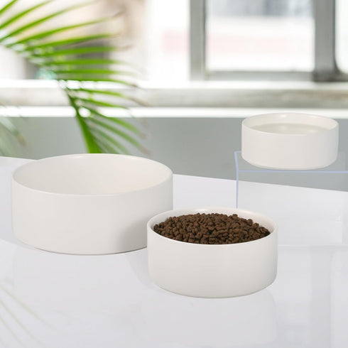 Ceramic Dog Bowl, Heavy Porcelain Feeding Bowls, Anti Tip Over, 28.74 oz, White