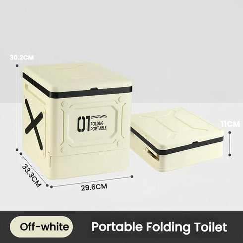 Foldable Emergency Toilet & Storage Box for Road Trips (Off-White)