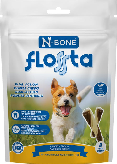 N-Bone FLOSSta Dual Action Dental Chews - Chicken Flavor, 6.4-oz bag