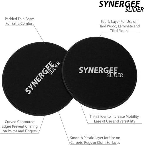 Synergee Core Sliders - Dual Sided Use on Carpet or Hardwood Floors, Abdominal Exercise Equipment
