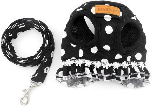 SELMAI Puppy Small Dog/Cat Polka Dots Vest Harness Leash Set, Mesh Padded No Pull Lead, Breathable Lightweight Easy