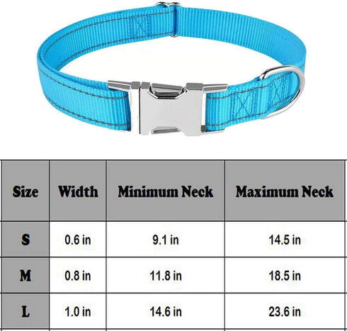 Reflective Dog Collar - Adjustable Safety Nylon with Metal Buckle, Heavy Duty Quick Release for Small Medium Large