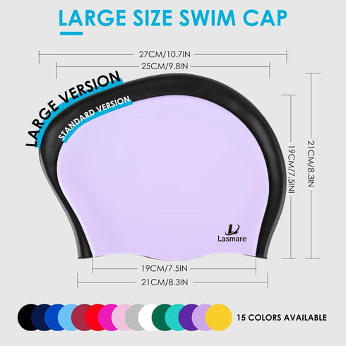 Large Long Hair Swim Cap - Silicone Swimming Cap for Women Men, Extra Room for Long Thick Hair with Ear Plugs